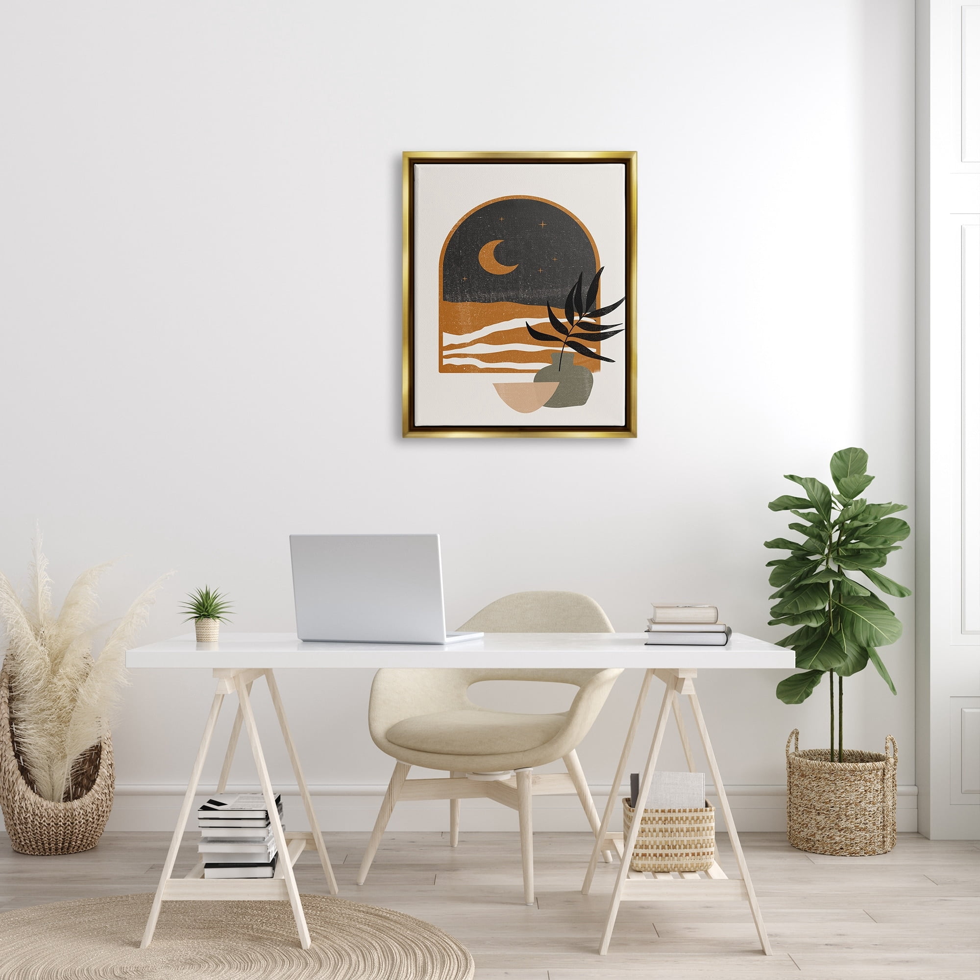 Stupell Industries Lovely Night Sky Desert Moon Scene Through Window Graphic Art Metallic Gold Floating Framed Canvas Print Wall Art, Design by JJ Design House LLC