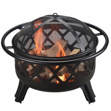 Peaktop - Outdoor 30 Inch Round Steel Wood Burning Fire Pit