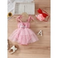 thumbnail image 2 of Bagilaanoe Newborn Baby Girl Birthday Rompers Dress Letter Embroidery Sleeveless Bodysuits + Hat 9M 12M 18M Infant Tulle Patchwork A-line Dresses, 2 of 8