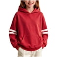 thumbnail image 2 of Vmberlty Hoodies for Girls 2-14 Years Old, Striped Sleeve Pullover Hoodie with Kangaroo Pocket, Loose Drop Shoulder Kids Casual Sport Sweatshirts, 2 of 6