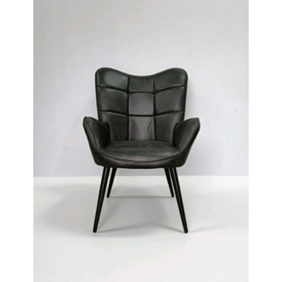 Garvee Faux Leather Dining Chair - Mid Century Modern Accent Chair, Dining Chairs with Padded Seat and Wood Legs for Bedroom,Office, Dining Room, Kitchen, Living Room, Restaurant Black