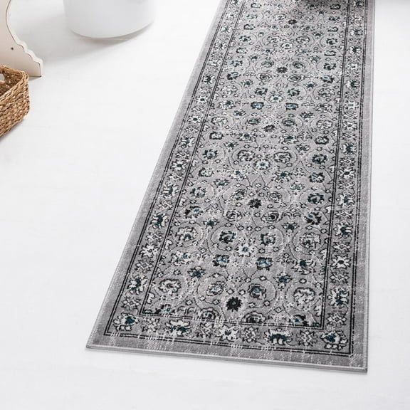 Unique Loom Aarhus Collection Area Rug - Floral (2' x 6' 1" Runner Gray/Black)