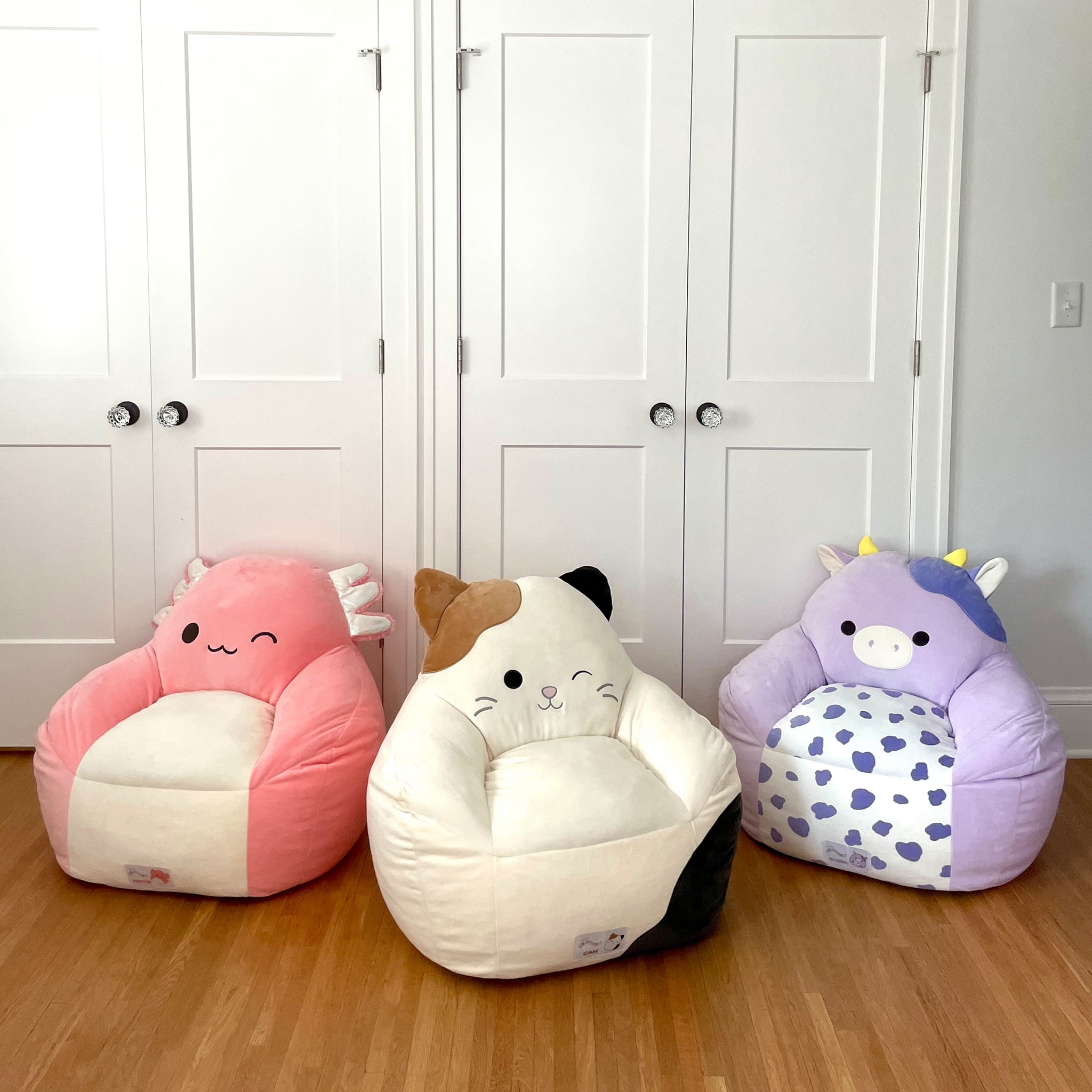 Squishmallows Official Cam Bean Bag Chair 30 in Wide Kids Squishy Soft Chair Cream Brown Black Walmart