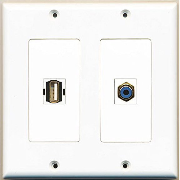 RiteAV - 1 Port RCA Blue 1 Port USB A-A - Dual Gang Wall Plate