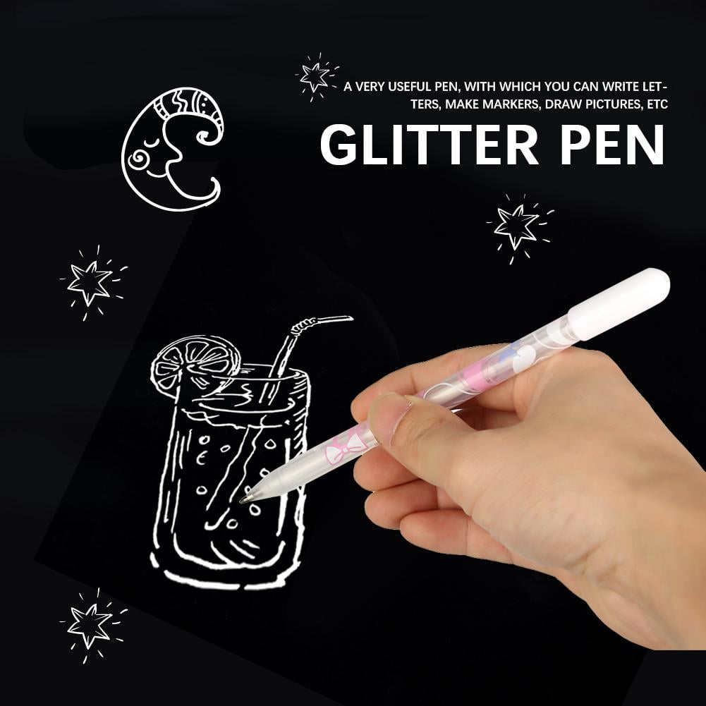 Mgaxyff Glitter Pen, Glitter Marker,4Pcs/Set 0.8mm White Ink Glitter Gel Pen Greeting Card Highlighter Marker Pens Writing Supplies