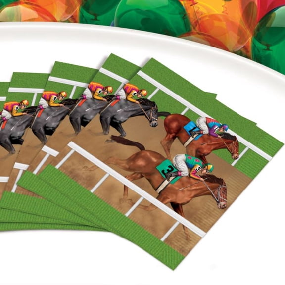 Party Central Club Pack of 192 Green and Brown Horse Racing Disposable Luncheon Party Napkins 6.5"