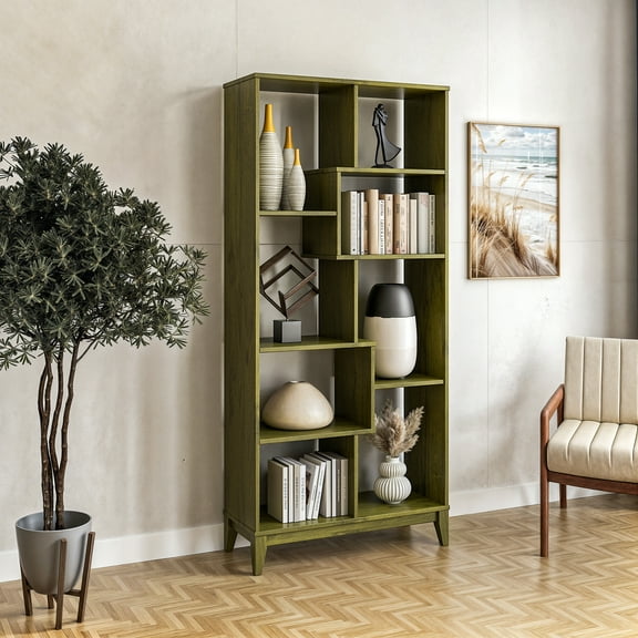 Geometrix Bookcase 72"H - Olive Grove Green Finish