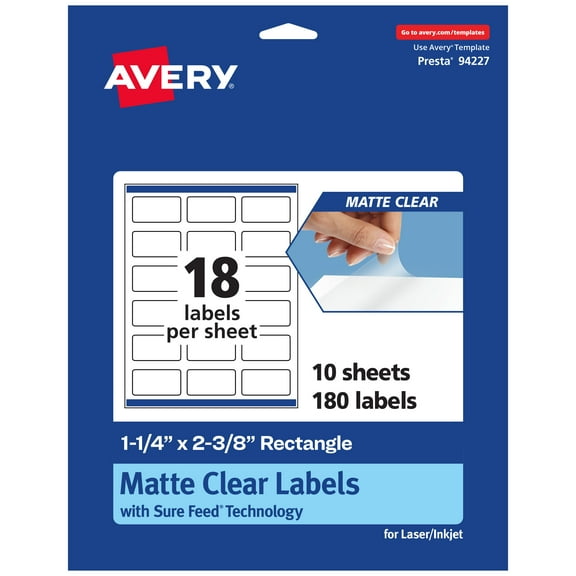 Avery Matte Clear Rectangle Labels, 1-1/4" x 2-3/8", 180 Total