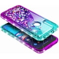 thumbnail image 3 of Nagebee Phone Case for Motorola Moto E 2020 with Tempered Glass Screen Protector (Full Coverage), Glitter Liquid Floating Sparkling Bling Diamond, Durable Girls Cute Case (Aqua/Purple), 3 of 6