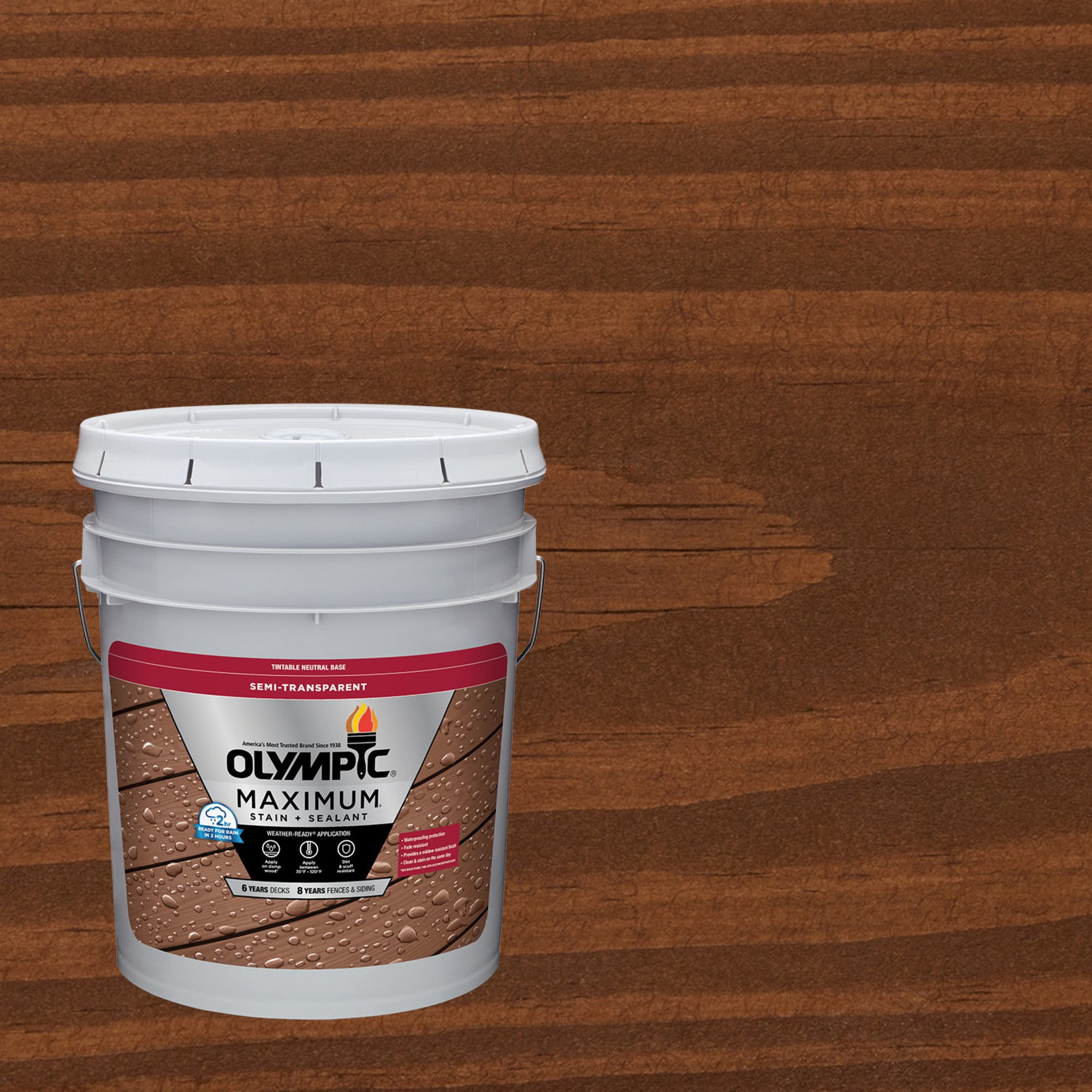 (2 pack) Olympic Maximum 5 Gallons ST-2021 Royal Mahogany Semi-Transparent Exterior Stain and Sealer in One Low VOC