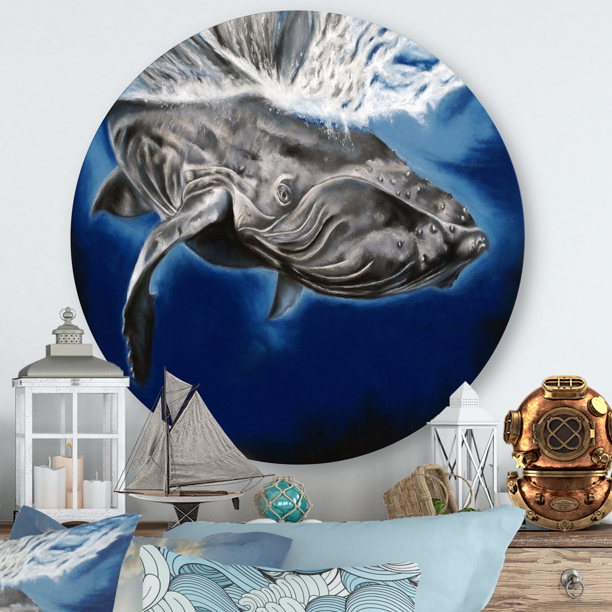 Close Up Portrait Of A Humpback Whale 11 in x 11 in Painting Art Prints, by Designart