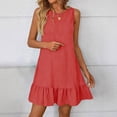 thumbnail image 4 of Women's Summer Sleeveless Crew Neck Midi Dress Ruffle Hem Tiered Flowy A-Line Dress Casual Loose Fit Lightweight Breathable Sun Dress For Beach Vacation, 4 of 7