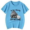 thumbnail image 1 of NINGMENG Hauts et T-Shirts pour Filles Enfants Mignon Raton Laveur Imprimé Animal Col Rond Manches Courtes Hauts Chandail T-Shirts Usage Quotidien, Bleu, 6-7 Ans, 1 of 4