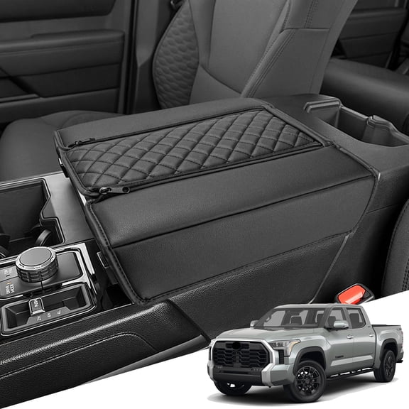 KBH Center Console Cover for Toyota Tundra 2022-2026 & Sequoia 2023-2026, Leather Middle Console Armrest Cover Cushion Pad with Zipper Closure, Black
