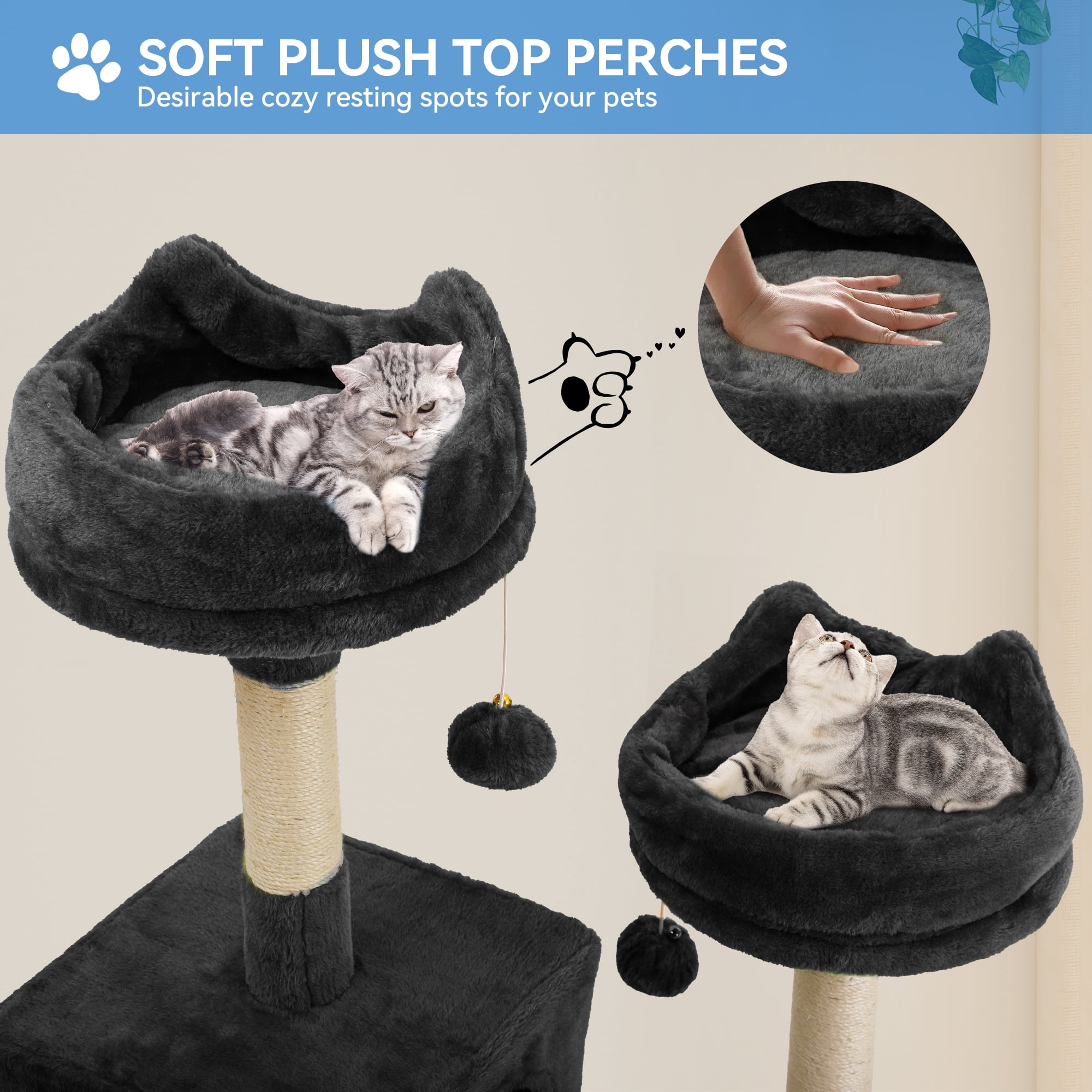 Dextrus 75" Multi-Level Cat Tree Tower with Cat Condos, Top Perches, Hammocks, Scratching Posts Board, Large Cat Activity Center,Black