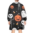 thumbnail image 2 of Wearable Oversized Blanket,Halloween Pumpkin Skull Pattern Wearable Blanket Hoodie for Adults,Cozy Hooded Blankets with Super Pockets,Super Warm Fuzzy Pullover for Women & Men, 2 of 6