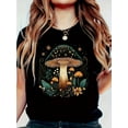 thumbnail image 1 of Mushroom Print T-shirt, Short Sleeve Crew Neck Casual Top For Summer & Spring, Women's Clothing, 1 of 6
