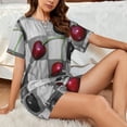 thumbnail image 4 of Wukai Cherries laid Print Women's Pajama Set - Short-Sleeve Top and Shorts with Elastic Waistband and Pockets for Loungewear, Yoga, and Casual Wear-Large, 4 of 6