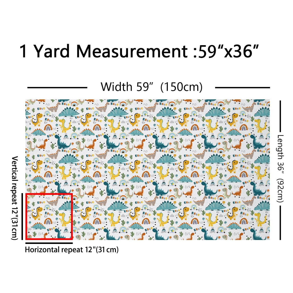 Feelyou Cartoon Cute Dinosaur Fabric by the Yard 2 Yards, Cactus Flower Plant Sewing Fabric, Teens Boys Girls Kids Home Decor Fabric by the Yard, Luxury Bedroom Decor