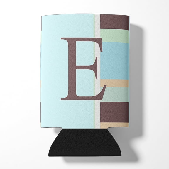 Letter E Initial Monogram - Blue Stripes Can or Bottle Hugger