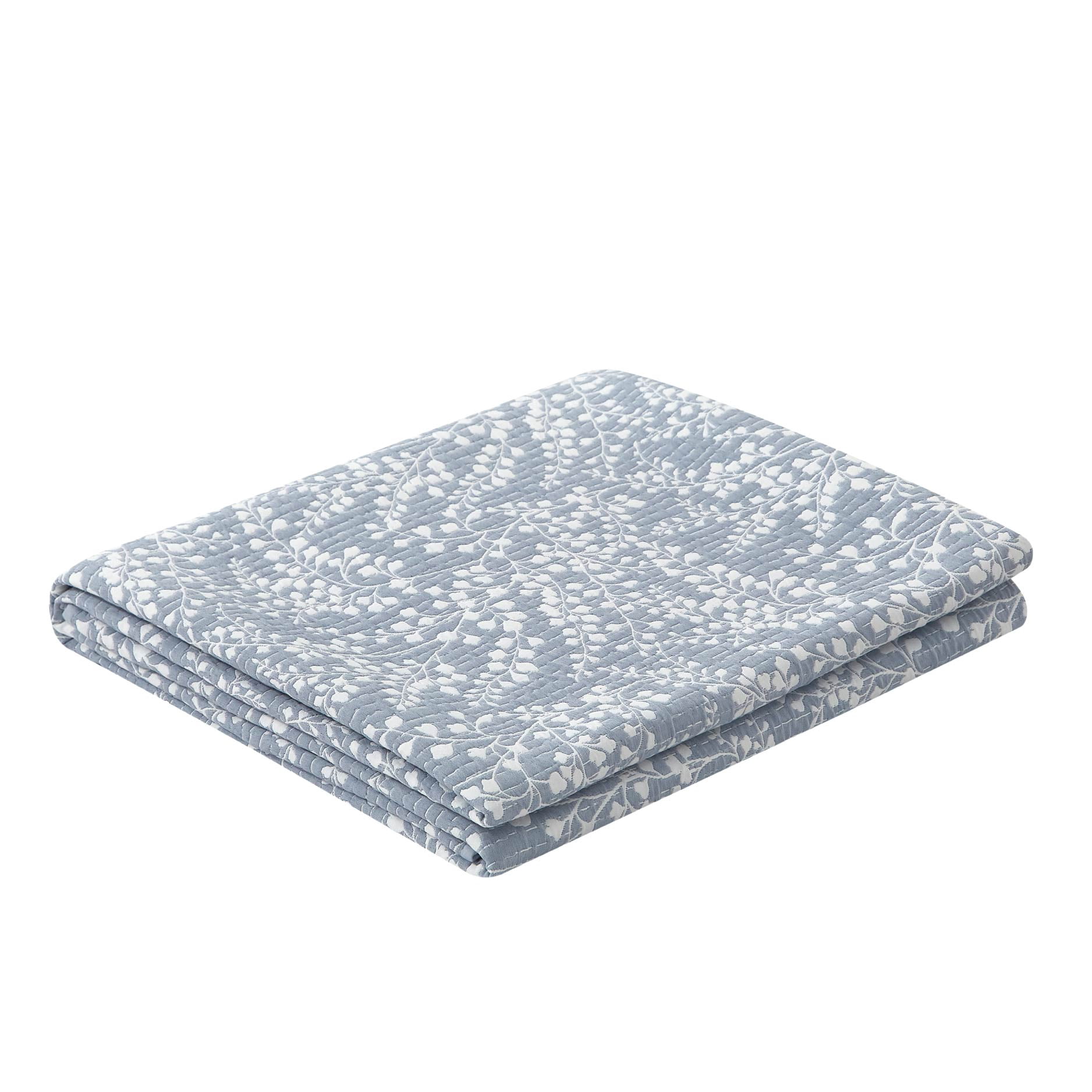 Mainstays Botanical Floral Stitched Quilt, King, Light Blue, Reversible Lightweight Bedding