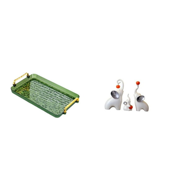 Bandeja para servir,Bandeja rectangular para servir en la cocina con asa,Esculturas de elefantes,Estatuas de elefantes para decoración del hogar,artesanías de cerámica,Figuras de elefantes