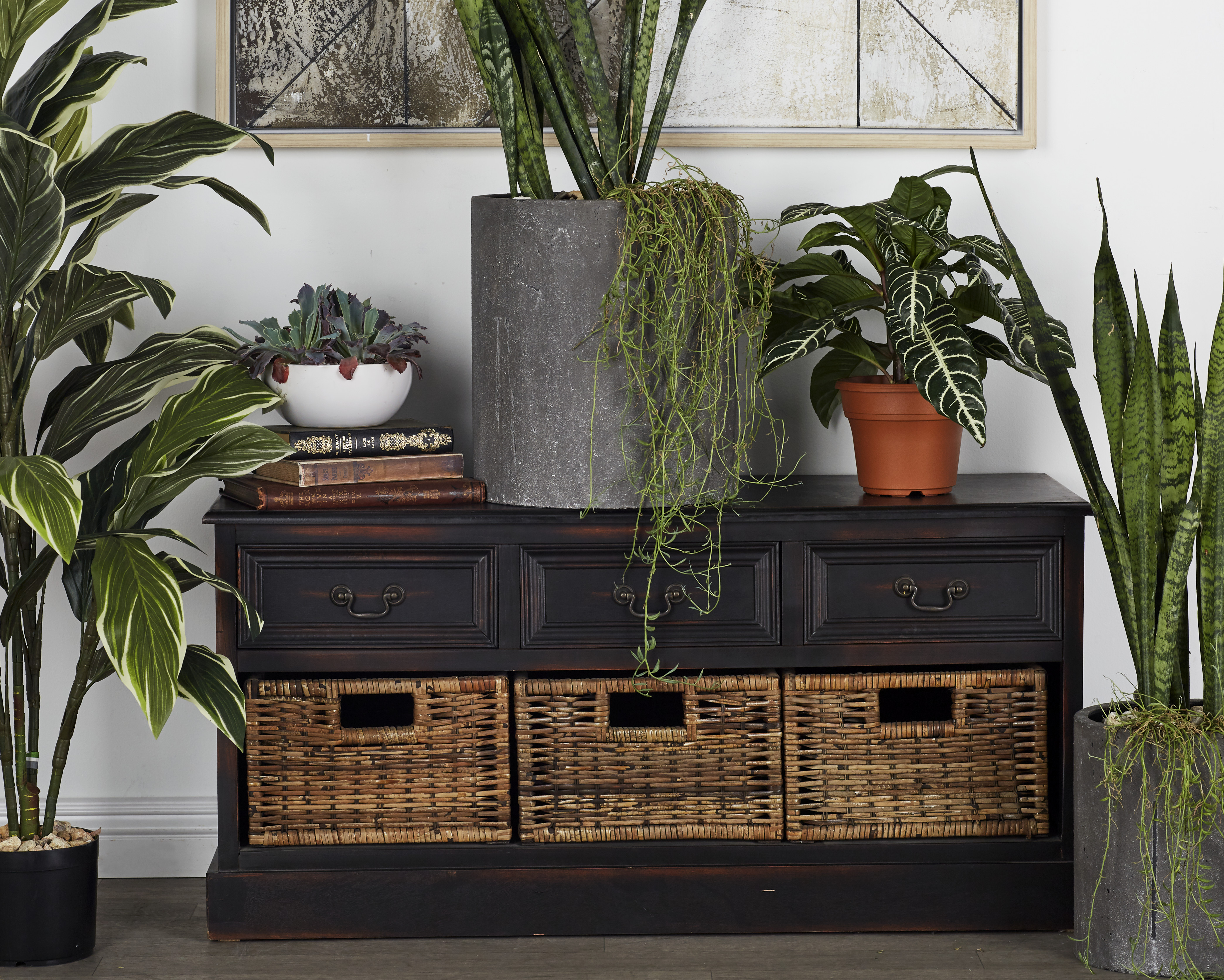 DecMode Farmhouse TV Cabinet With 3 Drawers And 3 Pull-out ...