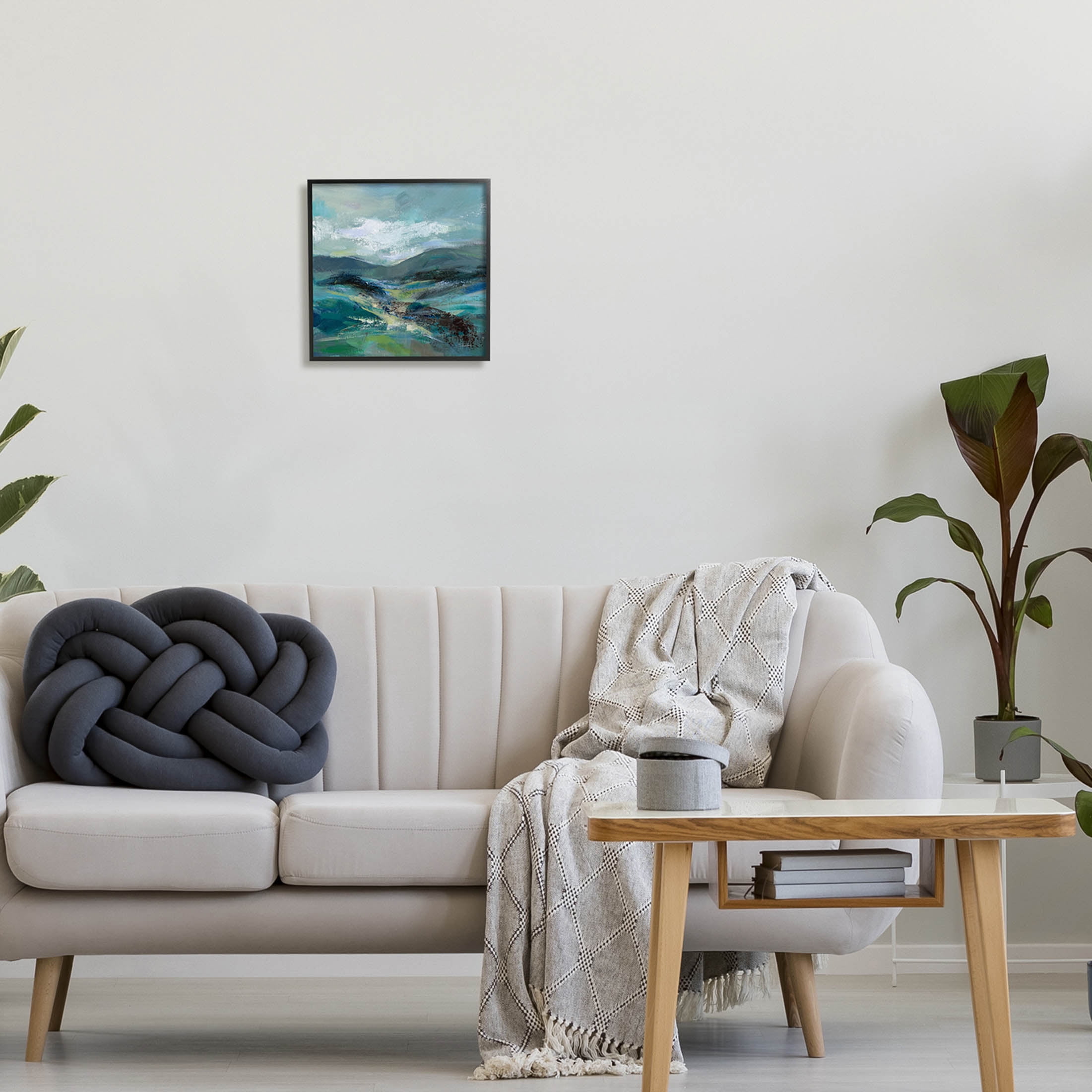 Stupell Industries Modern Green Mountains Landscape Painting Black Framed Art Print Wall Art, Design by Silvia Vassileva