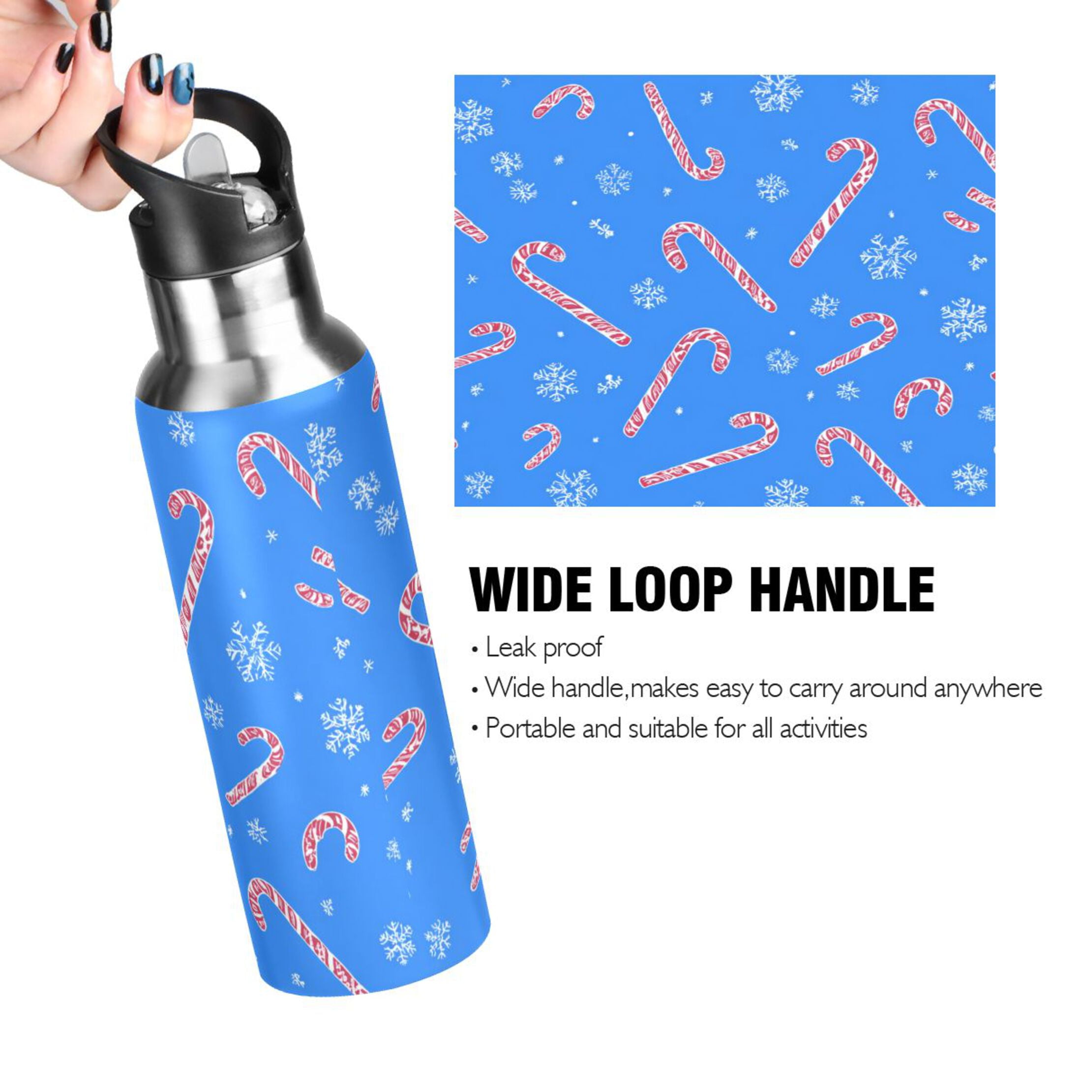 Iauyy Stainless Steel Double-Wall Vacuum Insulated Water Bottle with Straw-600ml&1000ml BPA-Free Leak-Proof for Travel Workouts Outdoor,Metal Frame Lollipop