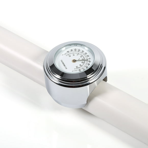 7/8" 1" Motorcycle Handlebar Mount Thermometer Watch Waterproof Temp Dial Gauge White Dial Clock Waterproof Temp Thermometer Aluminum Alloy