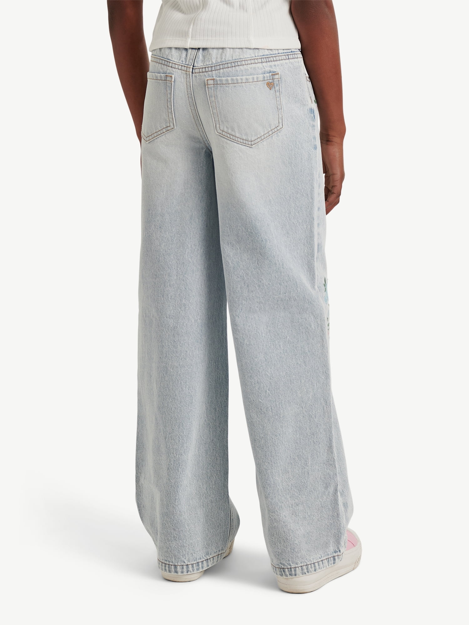 Justice Girls Wide Leg with Embroidery Jeans, Sizes 6-18, Slim & Plus