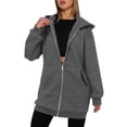 thumbnail image 3 of Sudadera con Capucha y Cremallera para Mujer, Estilo Oversize, de Forro , Larga, Informal, para Otoño, con Bolsillo Gris Oscuro S, 3 of 9