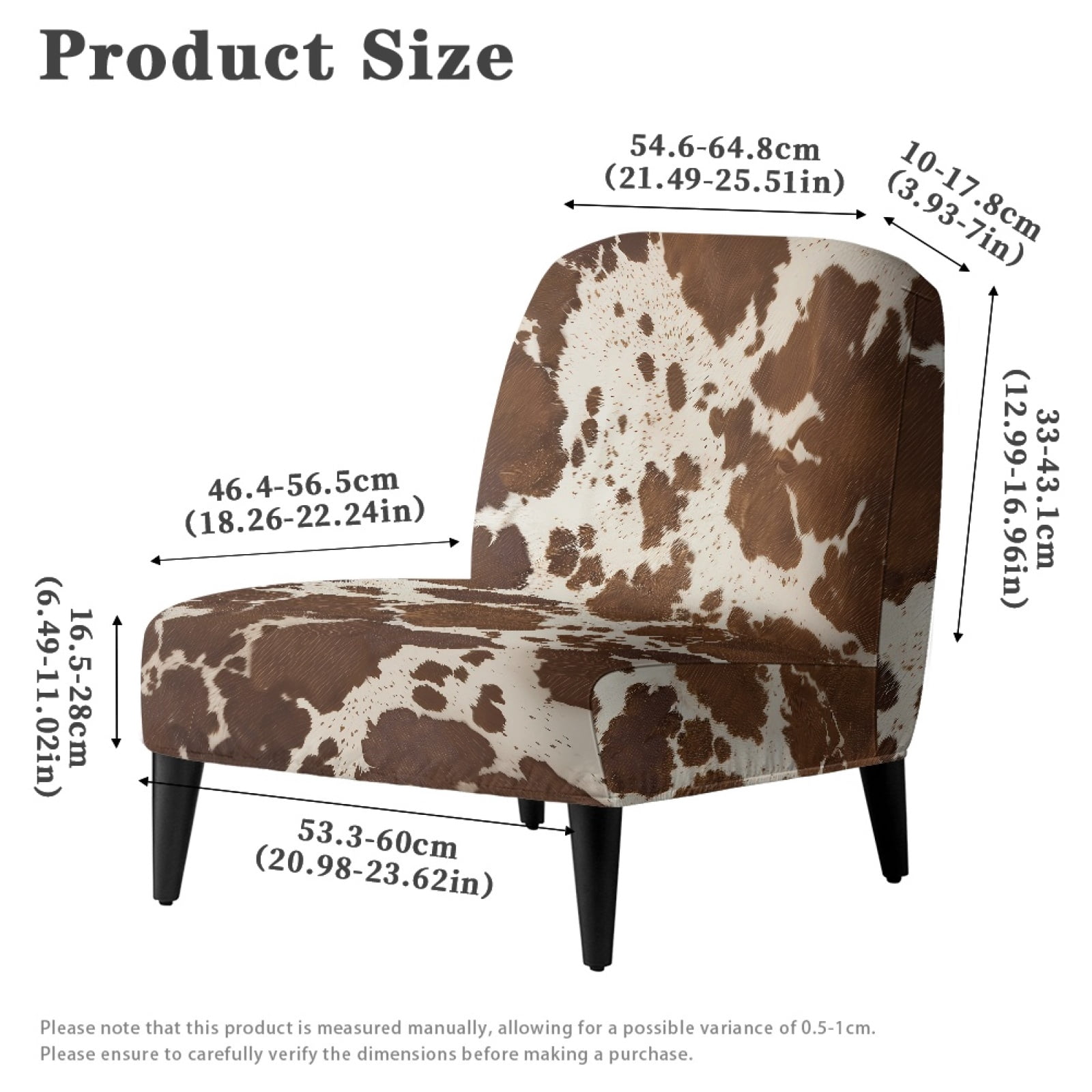 ZIATUBLES Armless Couch Slipcover Stretch Spandex Living Room Chair Covers without Arms Soft Machine Washable Armless Chair Furniture Protector Covers Modern Home Decor, Beige Brown Cow Print