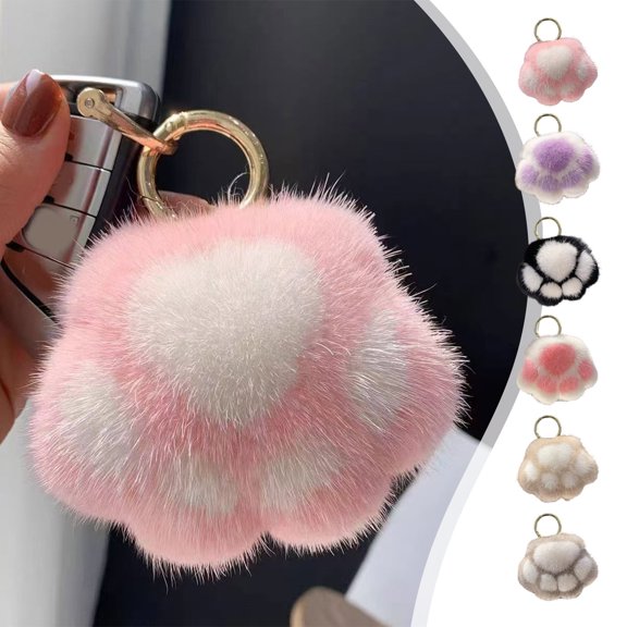 KOYPTL Cute Plush Claw Keychain Multipurpose Charm Accessory Use for Car Pendant Bag Purse Backpack,Holiday Party Birthday Valentines Day Xmas Easter Gifts for Women Girls Friends Khaki