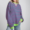 thumbnail image 6 of HAiming Women Plus Size Striped Sweatshirt Casual Long Sleeve Crewneck Pullover Top Fall Loose Oversized Workout Shirt, 6 of 6