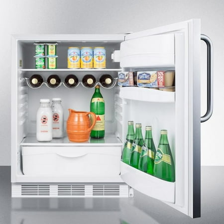 - FF61CSS 24 Built In/Freestanding Undercounter Refrigerator W/ 5.5 cu. ft. Capacity Automatic Defrost Adjustable Glass Shelves Wine Shelf Crisper and Stainless Steel Door and Cabinet/Towel Bar Handle
