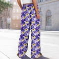 thumbnail image 4 of Women’s Summer Loose Wide Leg Floral Print Pants Elastic Waist Drawstring Trousers with Pockets for Casual Daily Wear Purple 2XL, 4 of 7