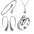 thumbnail image 1 of Juego de 4 piezas de pendientes de gota de agua, collar, anillo, pulsera, joyería de plata, boda, cumpleaños, día de San Valentín, regalos para novia, mujer, esposa, 1 of 4