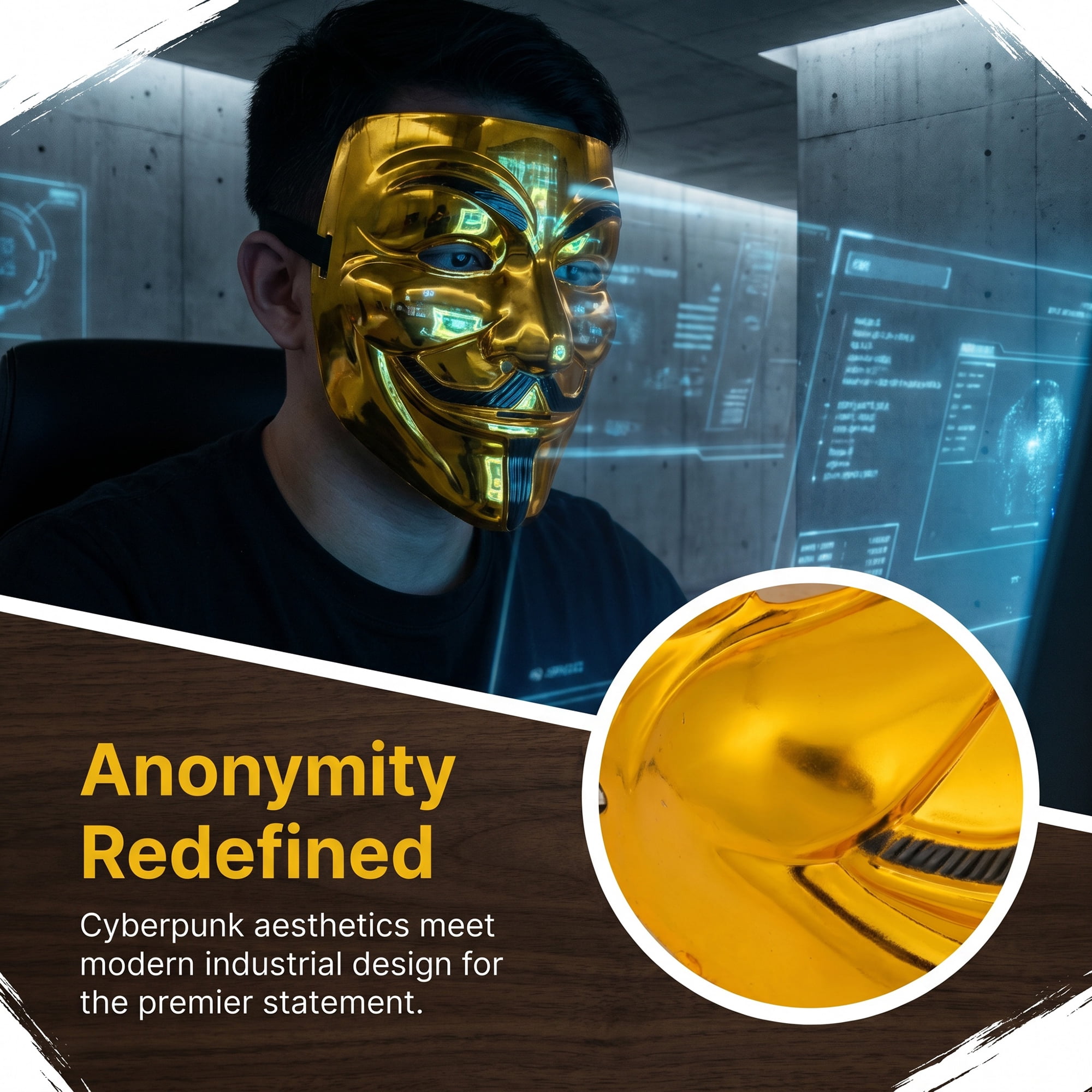 Unique Bargains Electroplated Hacker Mask, Metallic Mirror Anonymous V for Vendetta Gold