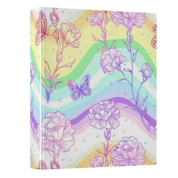 ALAZA Rainbow Color Carnation Flower 3 Ring Binder 1.5 Inch Three Ring Office Binders w/ clipboard & 3 pockets, Hold 200 Sheets, 1 pc