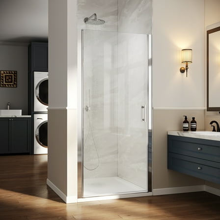 Sunny Shower Frameless Pivot Shower Door in Chrome Finish 32 in. W x 72 in. H with 1/4inch Clear Glass