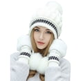 thumbnail image 2 of Winter Beanie Hats for Women Warm Knit Cap Fur Hat with Pompom Ear Cover, 2 of 6