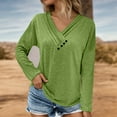 thumbnail image 2 of Fiaer.Oversized Tshirts for Women.Womens V Neck Long Sleeve T Shirts.Women's Casual Trendy Side Button Decor Going out Tops Green M, 2 of 6