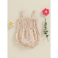 thumbnail image 4 of Newborn Baby Girls Summer Outfits Cotton Floral Romper Ruffle Bow Front Smocked Suspender Bodysuit Cute Clothes, 4 of 7