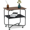 thumbnail image 1 of Gymax 2-Tier Folding Rolling Cart Kitchen Utility Cart Tool-Free Installing Brown, 1 of 10
