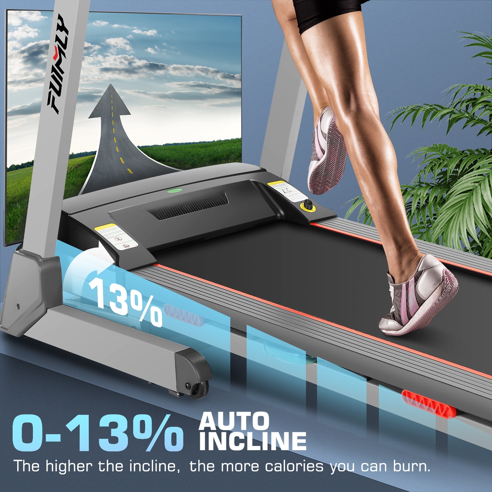 FUNMILY Folding Treadmill with 13% Auto Incline, 3.25HP Ultra-silent Motor, Speed Range of 0.6~9MPH,300lb Weight Capacity,Bluetooth Connectivity, Home&Office Fitness Equipment
