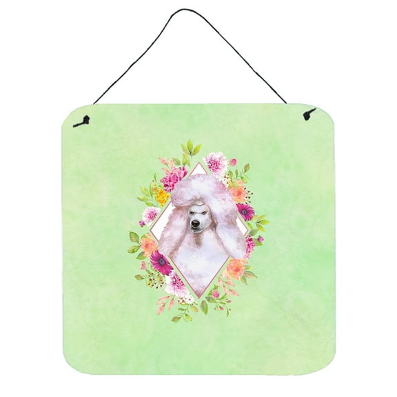 Carolines Treasures CK4331DS66 Standard White Poodle Green Flowers Wall or Door Hanging Prints 6x6 multicolor