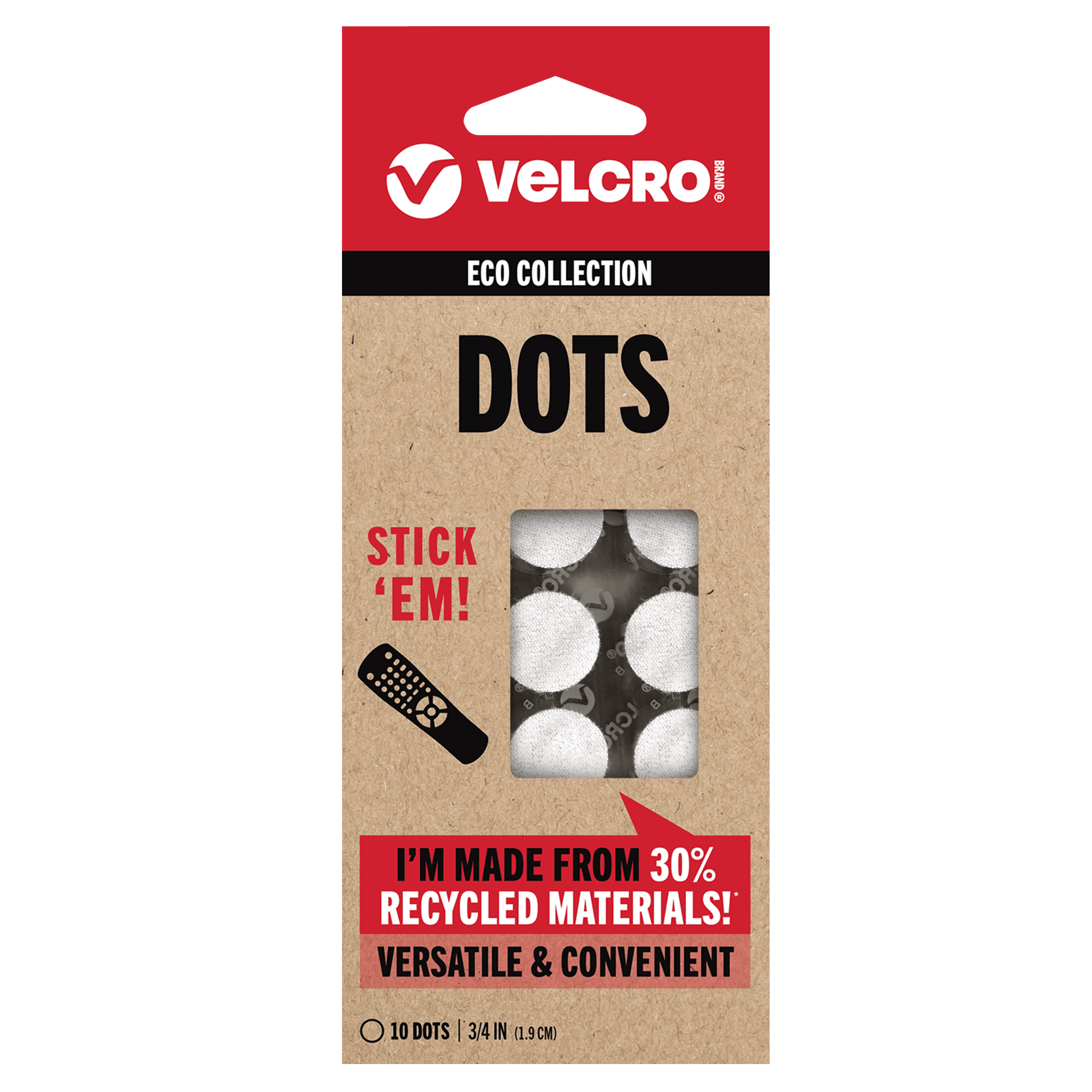 (2 pack) VELCRO Brand ECO Collection Stick'em | Recycled Sustainable | 3/4" White Circles | 10 Count