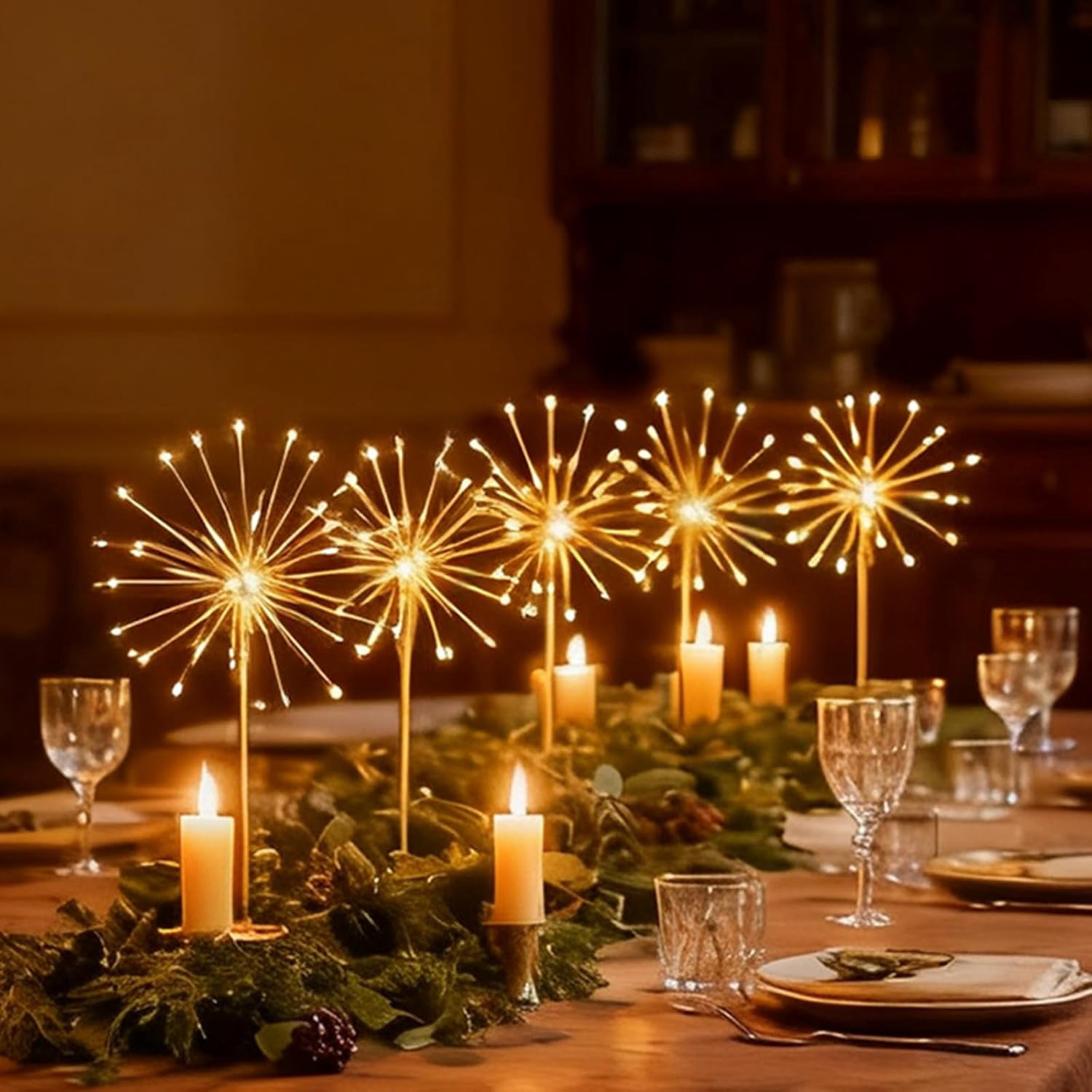 Guvpev Nest and Flowers Table Lights - 2026 Upgraded Gold Dandelion Creative Table Lamps, Mini Starburst Fireworks Warm White LED Lights for Christmas Party Indoor Decor Gifts