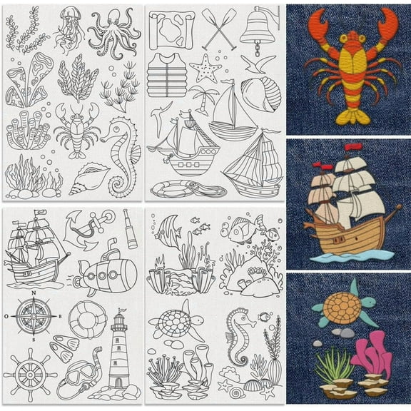 4 Sheets 11.6x8.2 Inch Stick and Stitch Embroidery Patterns Non-woven Fabrics Water Soluble Embroidery Stabilizers Animals 297x210mmm 1 Set